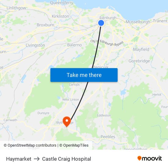 Haymarket to Castle Craig Hospital map
