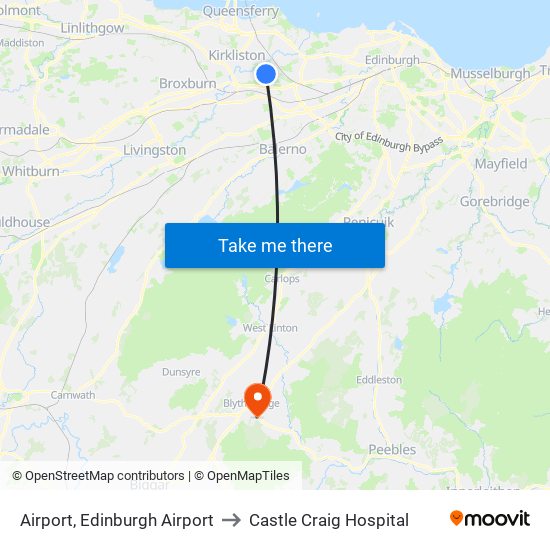 Airport, Edinburgh Airport to Castle Craig Hospital map