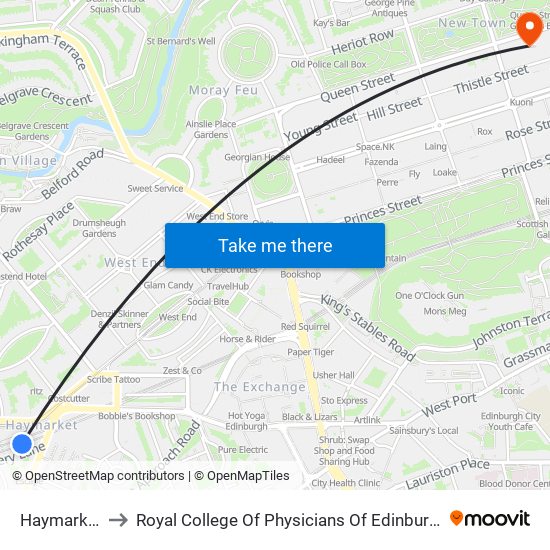 Haymarket to Royal College Of Physicians Of Edinburgh map