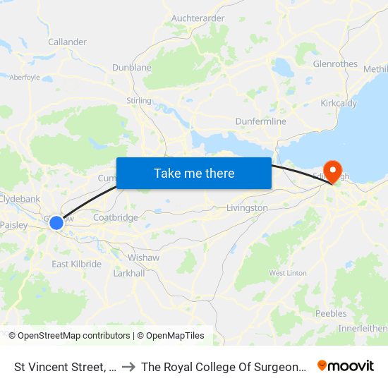 St Vincent Street, Glasgow to The Royal College Of Surgeons Of Edinburgh map