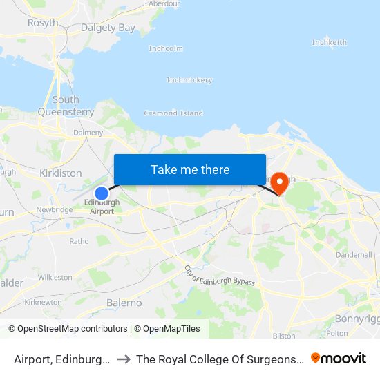 Airport, Edinburgh Airport to The Royal College Of Surgeons Of Edinburgh map