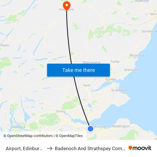 Airport, Edinburgh Airport to Badenoch And Strathspey Community Hospital map