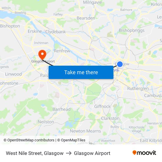 West Nile Street, Glasgow to Glasgow Airport map