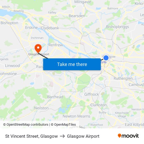 St Vincent Street, Glasgow to Glasgow Airport map