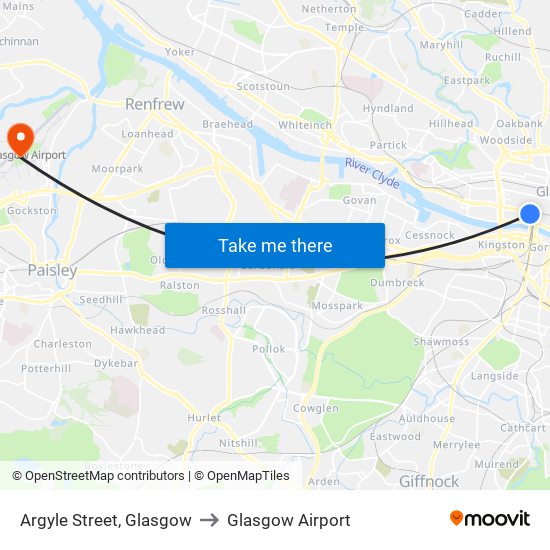 Argyle Street, Glasgow to Glasgow Airport map