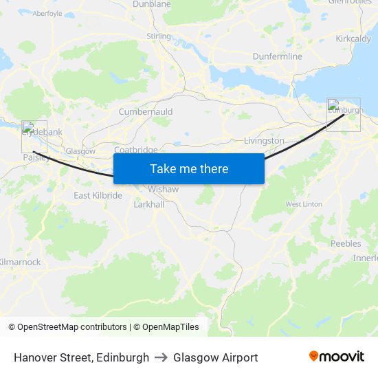 Hanover Street, Edinburgh to Glasgow Airport map