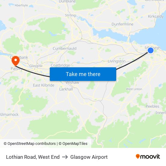 Lothian Road, West End to Glasgow Airport map