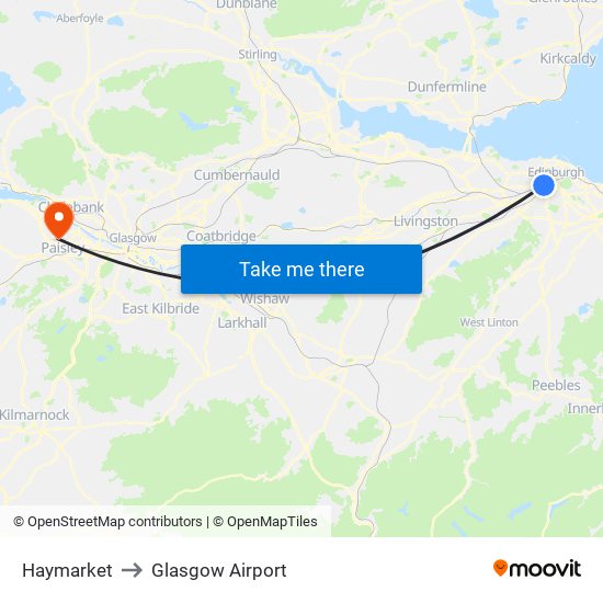 Haymarket to Glasgow Airport map