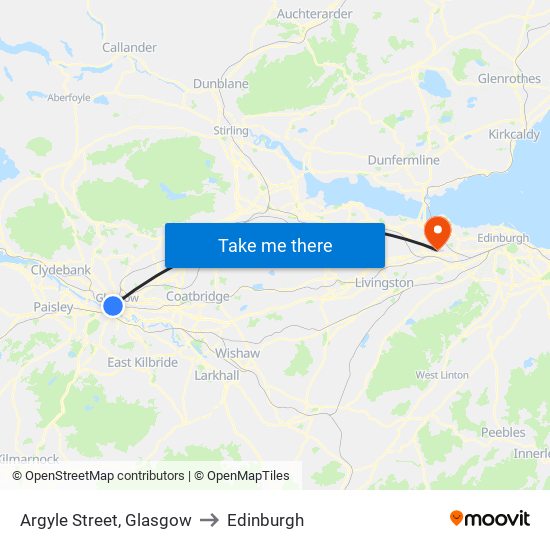 Argyle Street, Glasgow to Edinburgh map