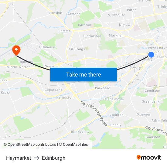 Haymarket to Edinburgh map