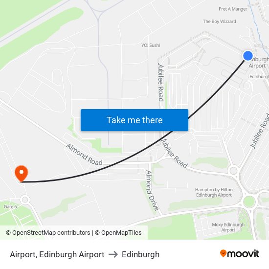 Airport, Edinburgh Airport to Edinburgh map