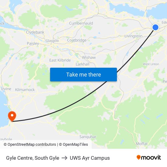 Gyle Centre, South Gyle to UWS Ayr Campus map