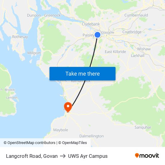 Langcroft Road, Govan to UWS Ayr Campus map