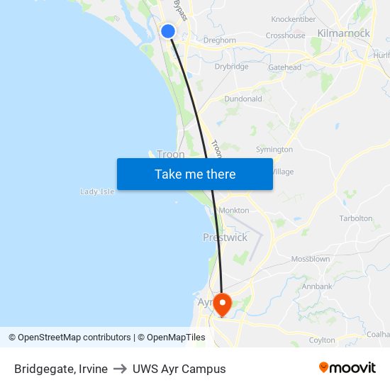 Bridgegate, Irvine to UWS Ayr Campus map
