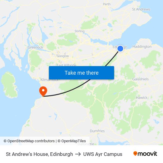 St Andrew's House, Edinburgh to UWS Ayr Campus map