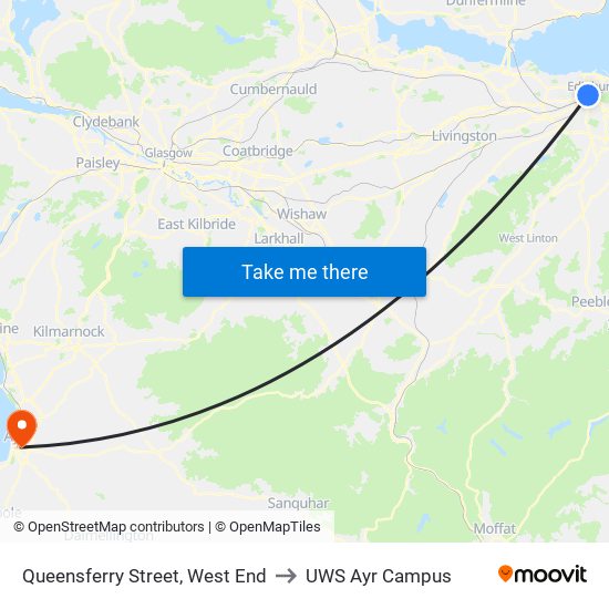 Queensferry Street, West End to UWS Ayr Campus map