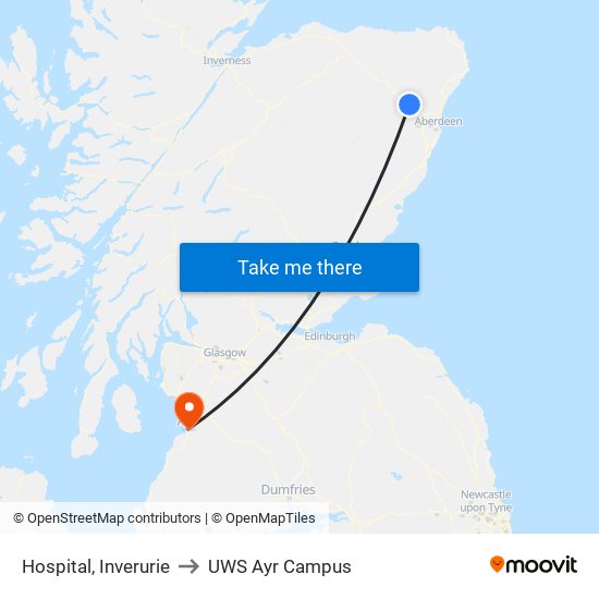 Hospital, Inverurie to UWS Ayr Campus map