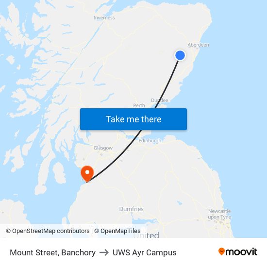 Mount Street, Banchory to UWS Ayr Campus map