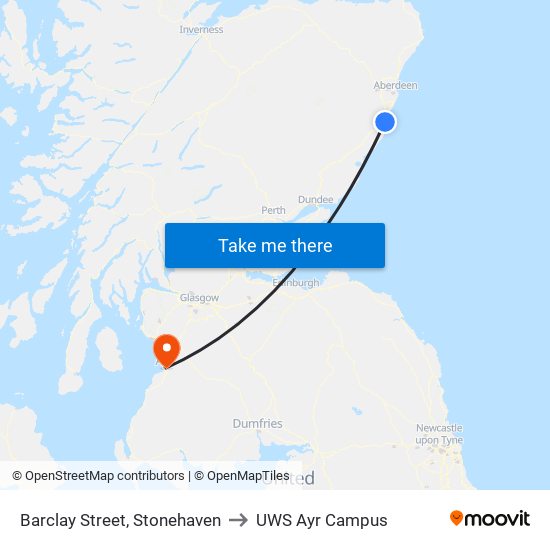Barclay Street, Stonehaven to UWS Ayr Campus map