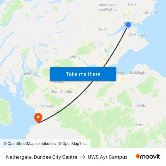 Nethergate, Dundee City Centre to UWS Ayr Campus map