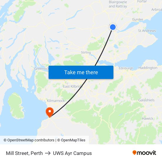 Mill Street, Perth to UWS Ayr Campus map