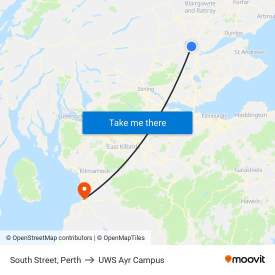 South Street, Perth to UWS Ayr Campus map