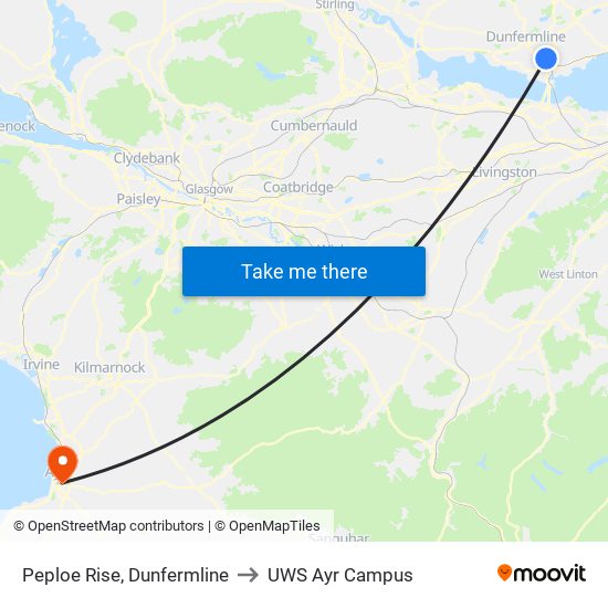 Peploe Rise, Dunfermline to UWS Ayr Campus map