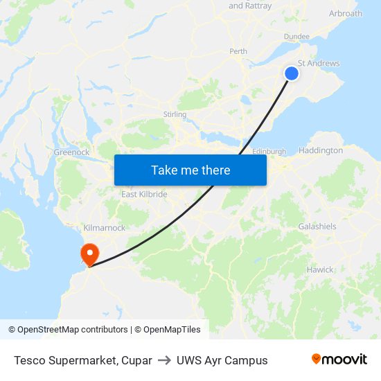 Tesco Supermarket, Cupar to UWS Ayr Campus map