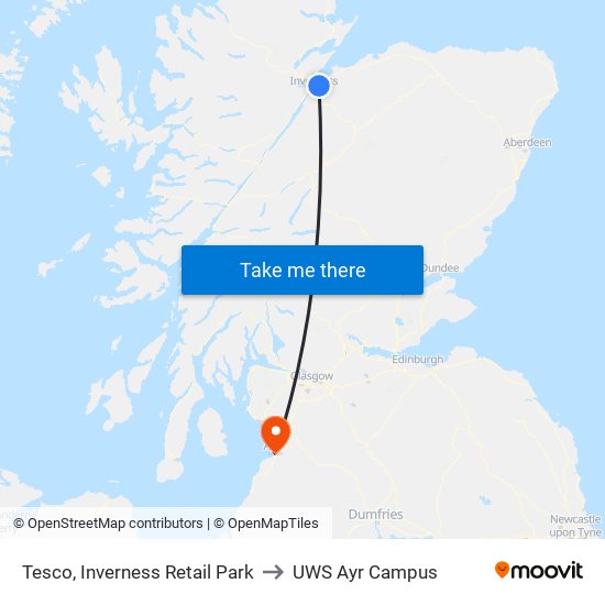 Tesco, Inverness Retail Park to UWS Ayr Campus map