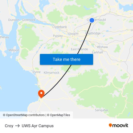 Croy to UWS Ayr Campus map