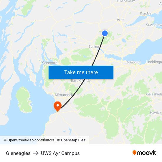 Gleneagles to UWS Ayr Campus map