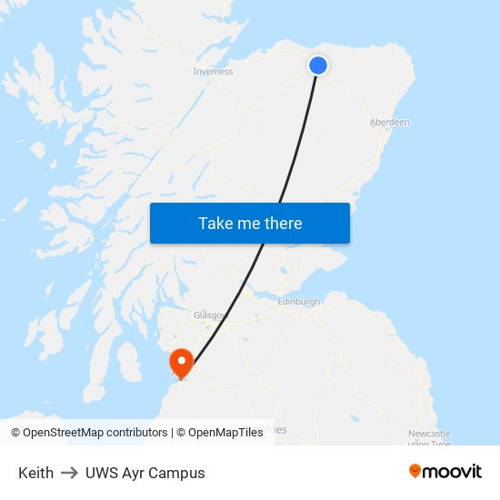 Keith to UWS Ayr Campus map