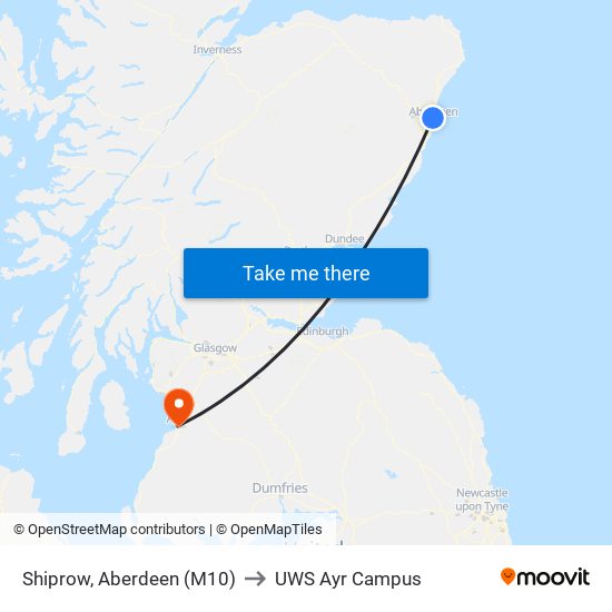 Shiprow, Aberdeen (M10) to UWS Ayr Campus map