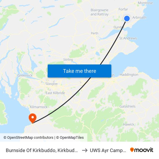 Burnside Of Kirkbuddo, Kirkbuddo to UWS Ayr Campus map