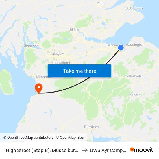 High Street (Stop B), Musselburgh to UWS Ayr Campus map