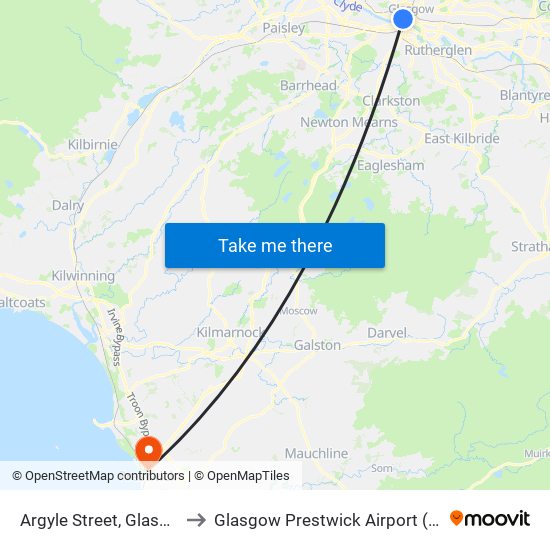 Argyle Street, Glasgow to Glasgow Prestwick Airport (PIK) map