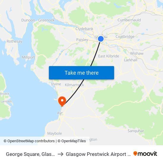 George Square, Glasgow to Glasgow Prestwick Airport (PIK) map
