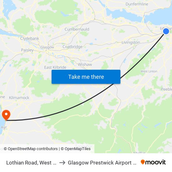 Lothian Road, West End to Glasgow Prestwick Airport (PIK) map