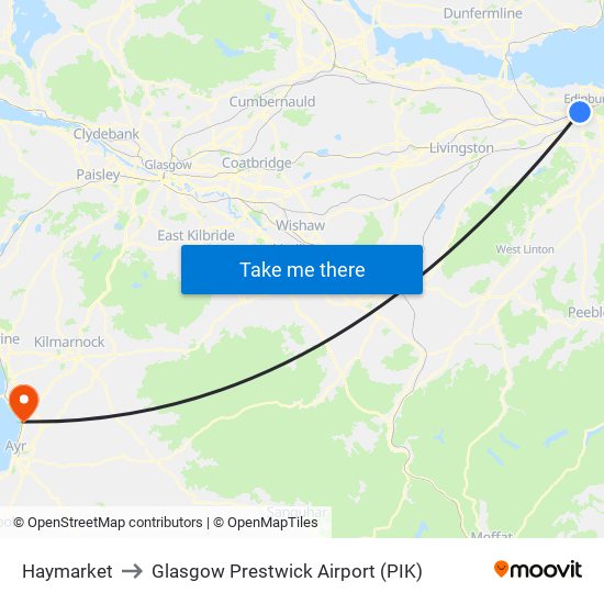 Haymarket to Glasgow Prestwick Airport (PIK) map