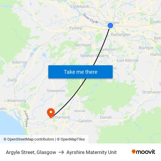 Argyle Street, Glasgow to Ayrshire Maternity Unit map