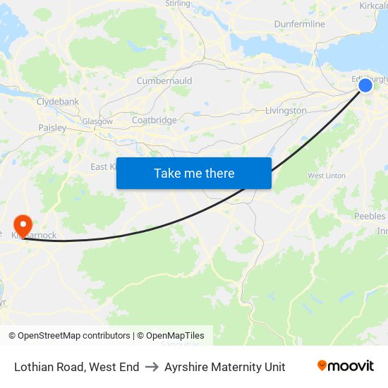 Lothian Road, West End to Ayrshire Maternity Unit map