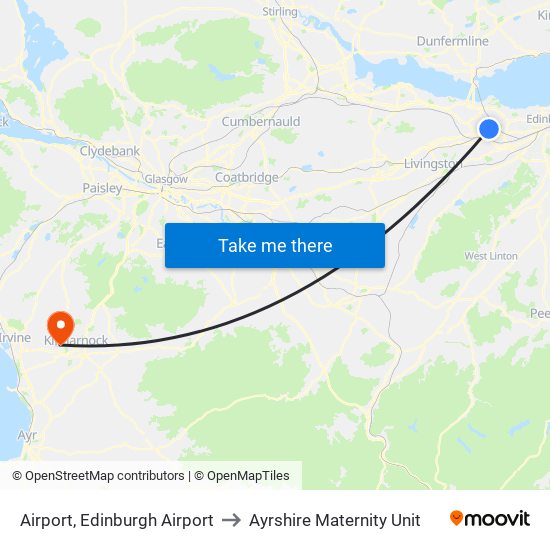 Airport, Edinburgh Airport to Ayrshire Maternity Unit map
