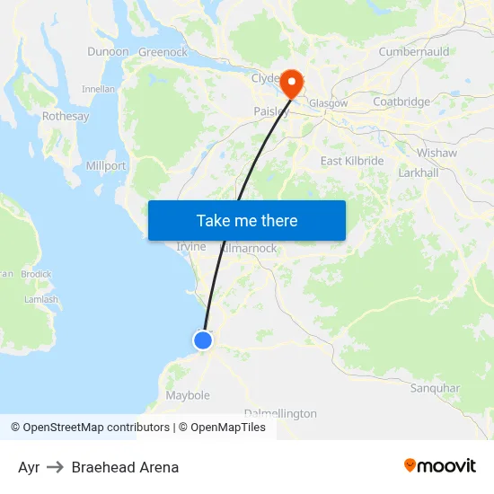 Ayr to Braehead Arena map