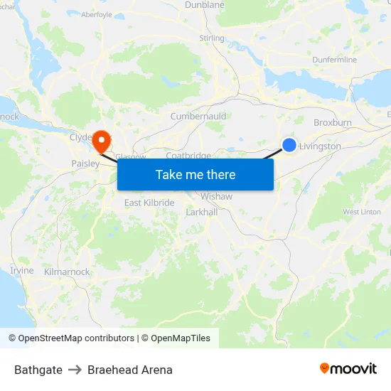 Bathgate to Braehead Arena map
