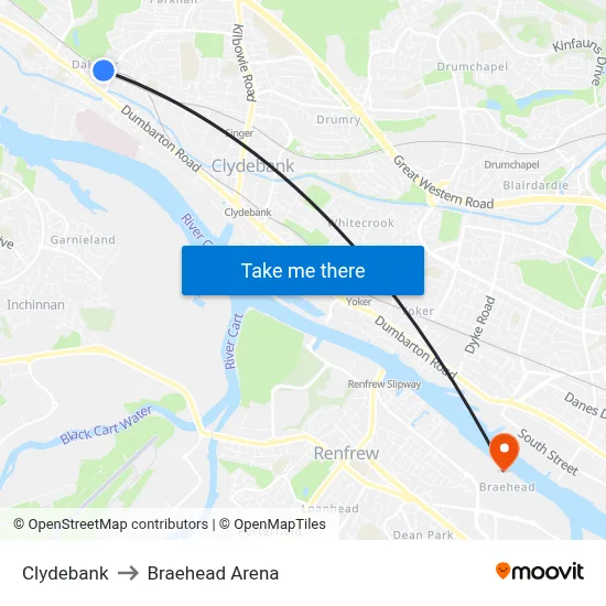 Clydebank to Braehead Arena map