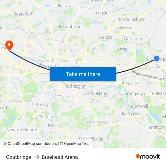 Coatbridge to Braehead Arena map