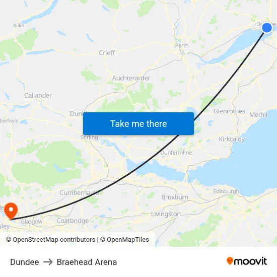 Dundee to Braehead Arena map