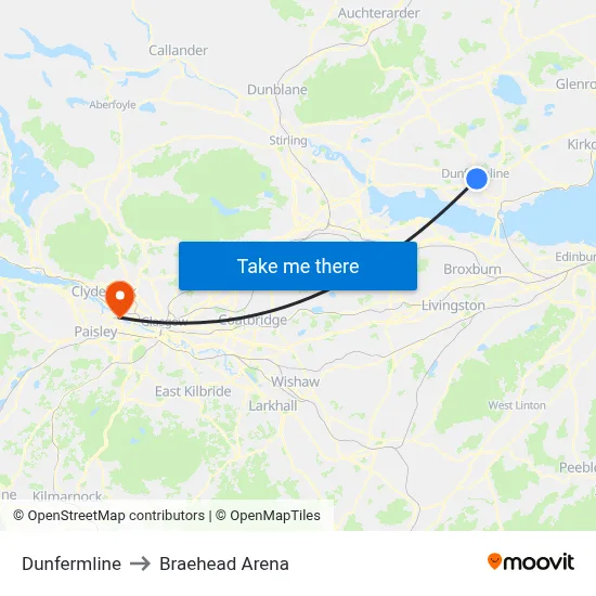 Dunfermline to Braehead Arena map
