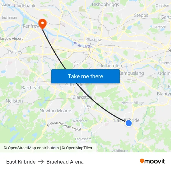 East Kilbride to Braehead Arena map