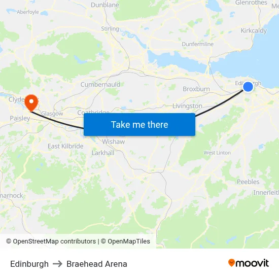 Edinburgh to Braehead Arena map